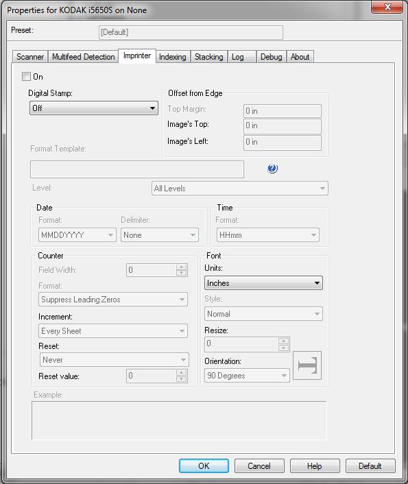 Imprinter tab The Enhanced Printer operates at full scanner speed. The printer can add a date, time, document sequential counter, and custom messages.