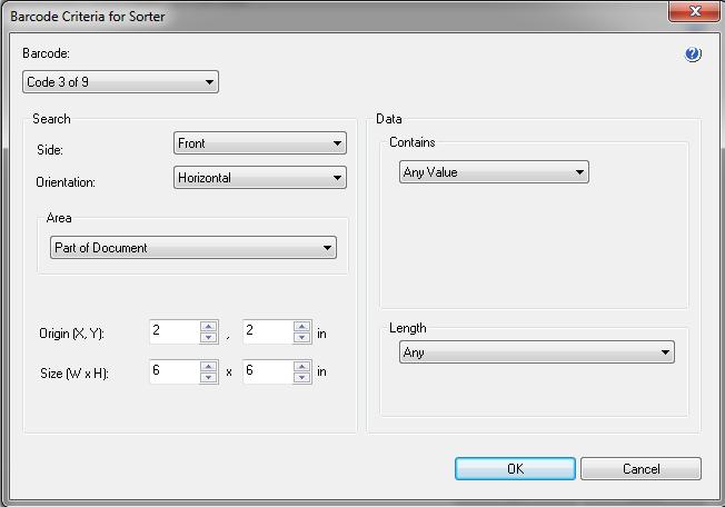 Barcode Criteria for Sorter window From this window you can select all options for one criterion within a barcode rule.