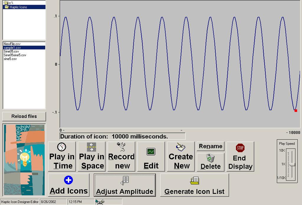 Figure 2. The Hapticon Editor Main Screen. 5.1.2. Creation of Icons From Simple Waveforms (Create New button) This function allows the user to create a new haptic icon from scratch.
