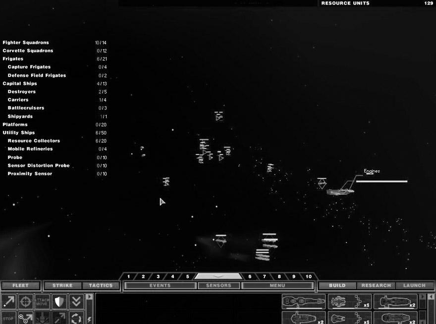 Click on any ship in the game to display the Selection Panel in the Taskbar. The Selection Panel lists all currently-selected ships in the form of icons. Ship icons show the ship s health status.