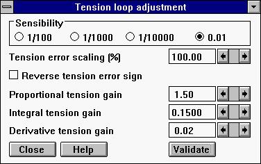 parameters and Tension loop adjustment submenus of the Advanced