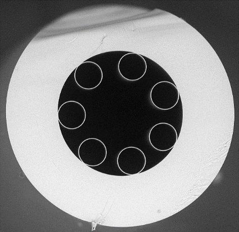 Thirdly, an ARHCF with seven non-touching rings, with 150 μm OD, 45 μm core diameter, 18 μm ring diameter, and 420 nm ring thickness was measured.
