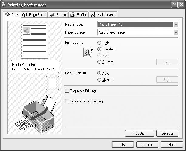 Basic Printing 4 Open the printer properties dialog box. (1) Select Print from the application software s File menu. The Print dialog box opens. (2) Ensure that your printer is selected.
