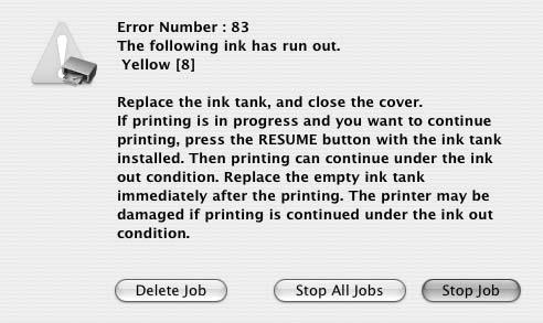 Printing Maintenance If printing has not finished, you can continue printing for a while by pressing the RESUME/CANCEL button on the printer with the empty ink tank installed.