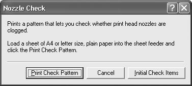 Printing Maintenance 3 Print the Nozzle Check Pattern. (1) Click the Maintenance tab. (2) Click Nozzle Check. (3) Read the message and click Print Check Pattern.