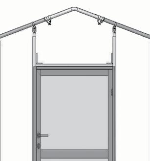 With the door centered in the rough opening, swing the loose door jamb back into position and secure the bottom of the door jamb to the base rail using Tek screws and an angled bracket.