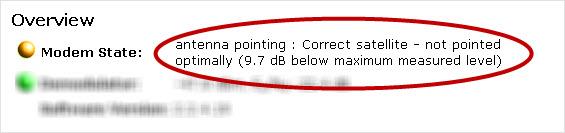When the antenna is correctly pointed, the message Correct satellite pointed optimally appears on the screen of your computer, as shown below. You can now proceed to section 3.3.7.