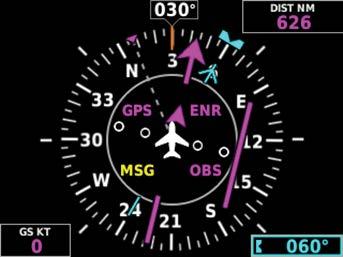 Flight Instruments Figure 2-22 Course Deviation Indicator (HSI Page) Course Deviation Indicator Changing the navigation source (GPS, VOR, LOC, or VLOC): Use the #1 external navigator to toggle
