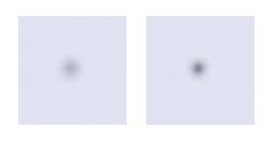 , the dust spots for two different aperture settings, f/ and f/3, are shown.