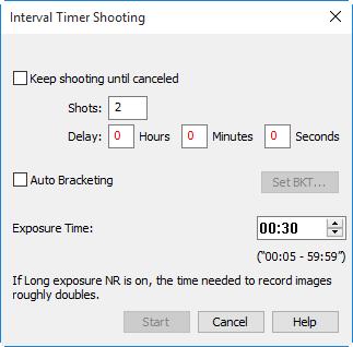 Return to first page Camera Control Pro 2 48 Overview Interval Timer Shooting 4/5 Exposure Time If Bulb is selected for shutter speed, the following dialog will be displayed (D5, D4-series, D850,