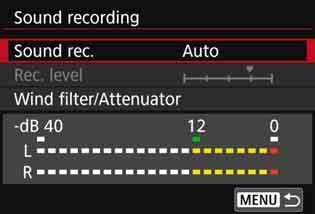 3 Menu Function Settings Sound recording J Normally, the built-in microphones will record stereo sound.