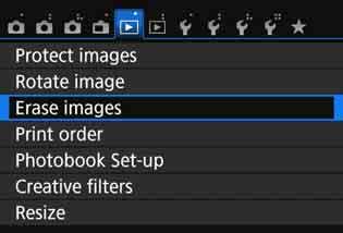 L Erasing Images You can either select and erase unnecessary images one by one or erase them in one batch. Protected images (p.302) will not be erased. Once an image is erased, it cannot be recovered.