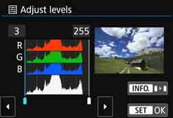 Adjust levels When you select [Manual], you can change the histogram s distribution and adjust the image s brightness and contrast.