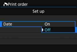1 Under the [x1] tab, select [Print order], then press <0>. 2 Select [Set up].