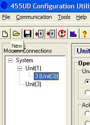 Right-click on the unit in the lefthand menu of the Configuration program - in the diagram, Unit 1 is the local modem.
