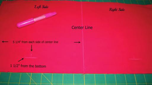 Measure 5 1/4 to the left and right of the center line and 1 1/2 from the bottom and place a