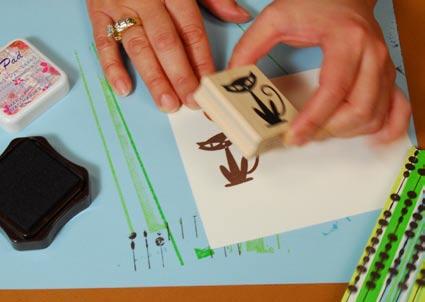 Stamp the Cat rubber stamp with Dark Brown Marvy Matchable Inkpad onto cardstock and punch out