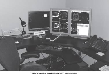 Radiologist Reading Stations Station is used by a radiologist to make a primary diagnosis.