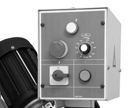 Downfeed Rate Adjust Knob: Controls the speed at which the blade lowers into the cut. E J F G I H Figure 13. Controls and components (front). F. Downfeed Valve: Controls the starting and stopping of the headstock downfeed.