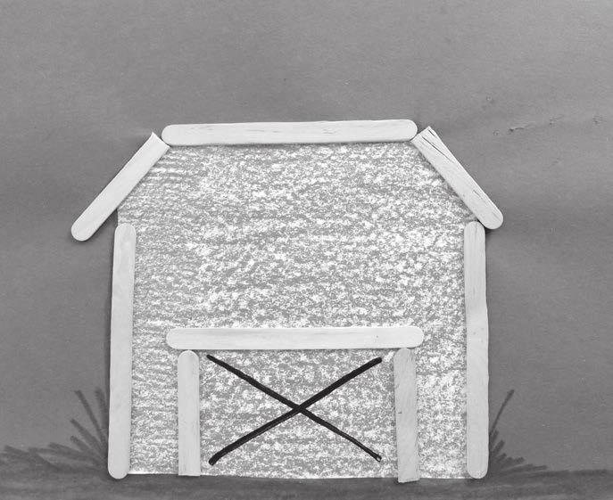 Barn dance Building with Popsicle Sticks 1 piece of blue construction paper 1 barn template scissors white tempera paint paint brush paper plate or newspaper for drying white glue 2 popsicle sticks