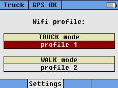 Truck mode The Truck mode (cradled) Wi-Fi profile needs to be selected from the list of entered profiles. It can be either the same or different from the Walk mode profile.