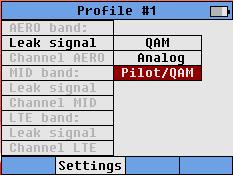 Leakage Detector Pilot/QAM mode detector settings Available in the AERO and MID