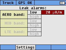 Leak alarms The Navigator Plus can be configured to provide low and high level audio alarms based upon the amplitude of the detected leak, for all three bands of operation.