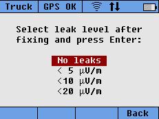 Options are to either drive away from the leak until the leak ID is displayed, and then closing it or to pull the unit