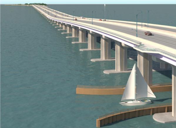 Figure 5: PD&E concept for Pensacola Bay Bridge Figure 6: Proposed PBES Twin-Column Pier with enhanced aesthetic treatments Substructure cost savings are expected for short and medium length bridges