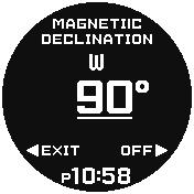 This displays the Digital Compass Mode setting pointer to [MAGNETIC DECLINATION]. 4. Rotate the rotary switch to configure the magnetic declination direction and angle settings.