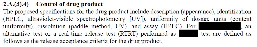 Example of Lixiana (2) Approved in April 2011 RTRT : Uniformity of dosage units, Dissolution