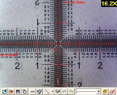 Field of View is the calibrated horizontal and vertical scale. Users could also calculate the ratio by rulers, please refer to Fig. 5-56. The displayed 1.00 mm equals to 16.