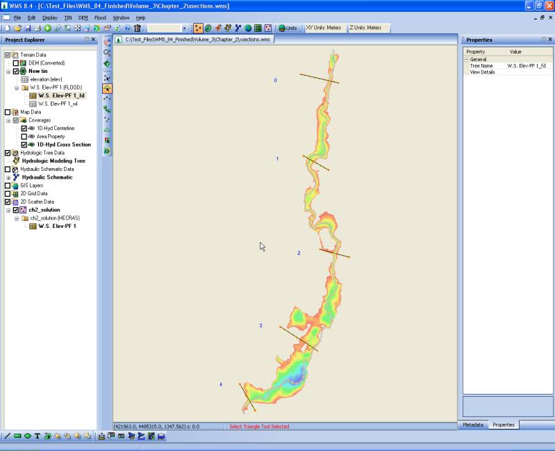 Export and run a HEC-RAS model, read the results into WMS, and delineate a floodplain using the HEC-RAS results.