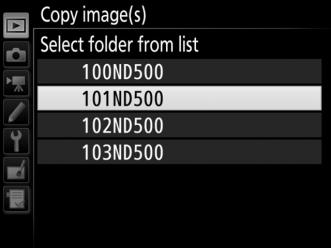 To enter a folder number, choose Select folder by number, enter the number (0 37), and press J.