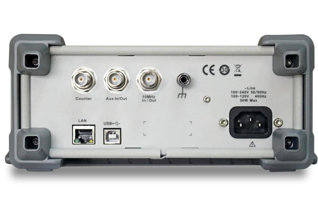The Rear Panel at a Glance Counter Aux 10 In/Out MHz Clock Input/Output Aux In/Out Earth Terminal LAN Interface USB Device AC Power Supply Input WARNING: For protection from electric