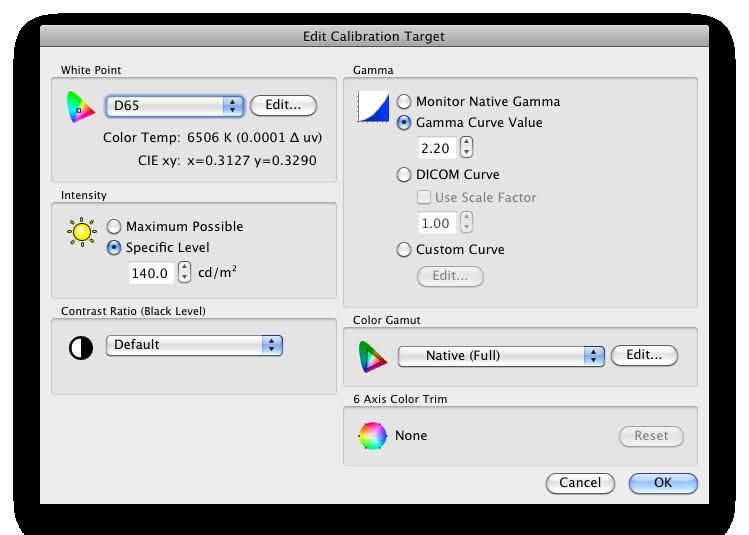 14 SPECTRAVIEW II - USER S GUIDE Edit Calibration Target Configuration dialog The Edit Calibration Target dialog is accessed by clicking the Edit Target button on the main SpectraView II window, or