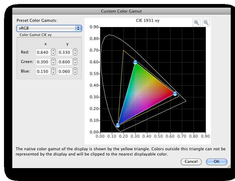 17 SPECTRAVIEW II - USER S GUIDE Custom Color Gamut dialog The Custom Color Gamut dialog is accessed by clicking the Edit.. button in the Color Gamut section of the Edit Calibration Target dialog.