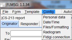 If the FLmsg Configuration Wizard doesn t open automatically, click on Config and select the appropriate category. 6 PERSONAL DATA Your call sign is required.