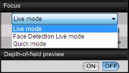 Focusing Using Live Mode D Mk IV 5D Mk II 7D 60D 50D REBELTi 550D REBELTi 500D Select [Live mode] from the list box. The AF point appears.