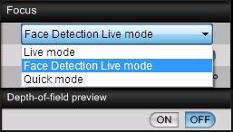 Focusing Using Face Detection Live Mode D Mk IV 5D Mk II 7D 60D 50D REBELTi 550D REBELTi 500D Select [Face Detection Live mode] from the list box. When a face is detected, an AF point appears.
