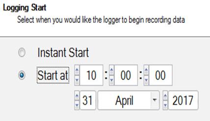 mode allows you to set the following variables: Date and time When to start logging - instant start or at a set date and time Continuous sampling Sampling