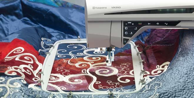 The impressive sewing and embroidery surface measures nearly 10" (250 mm) to the right of the needle. Create and embroider larger-than-life designs without re-hooping!