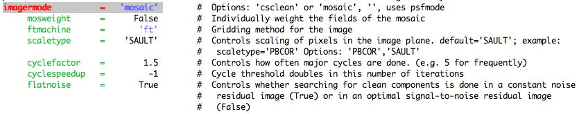 Imaging mosaics ftmachine = mosaic : add in uv plane and invert together, Use csclean for deconvolution.