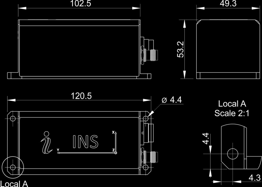INS-B and INS-P mechanical interface drawing INS-D mechanical interface drawing Notes: 1. All dimensions are in millimeters. 2. All dimensions within this drawing are subject to change without notice.
