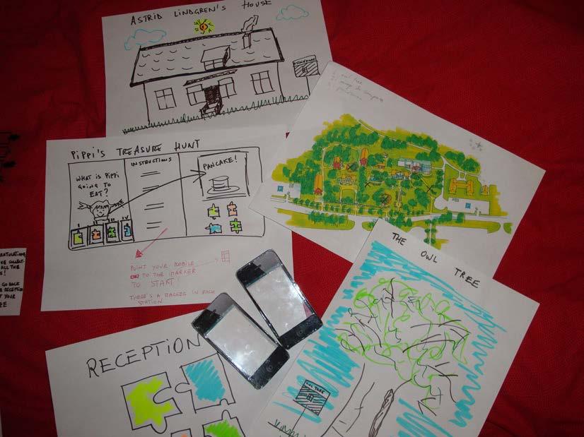 workshops were held where concept ideas were developed. Personas were created and bodystorming sessions were held, after which detailed storyboards for a treasure hunt was developed.