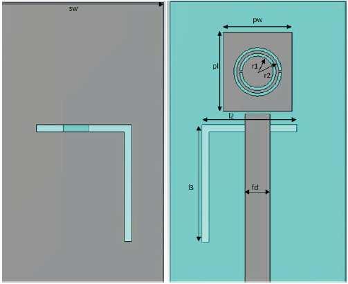 Progress In Electromagnetics Research Letters, Vol. 31, 2012 37 sl (a) (b) Figure 1. Dual band antenna operating at WiMAX (3.5 GHz) and WLAN (5.8 GHz). (a) Back view. (b) Front view Figure 2.