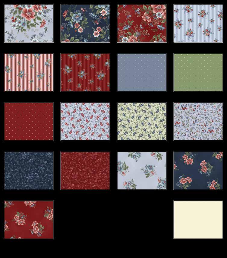 Flowers of Provence Quilt 1 Fabrics in the ollection Finished Quilt Size: 66 x 80 Master Floral - Lt. lue 8848-11 Master Floral - k.