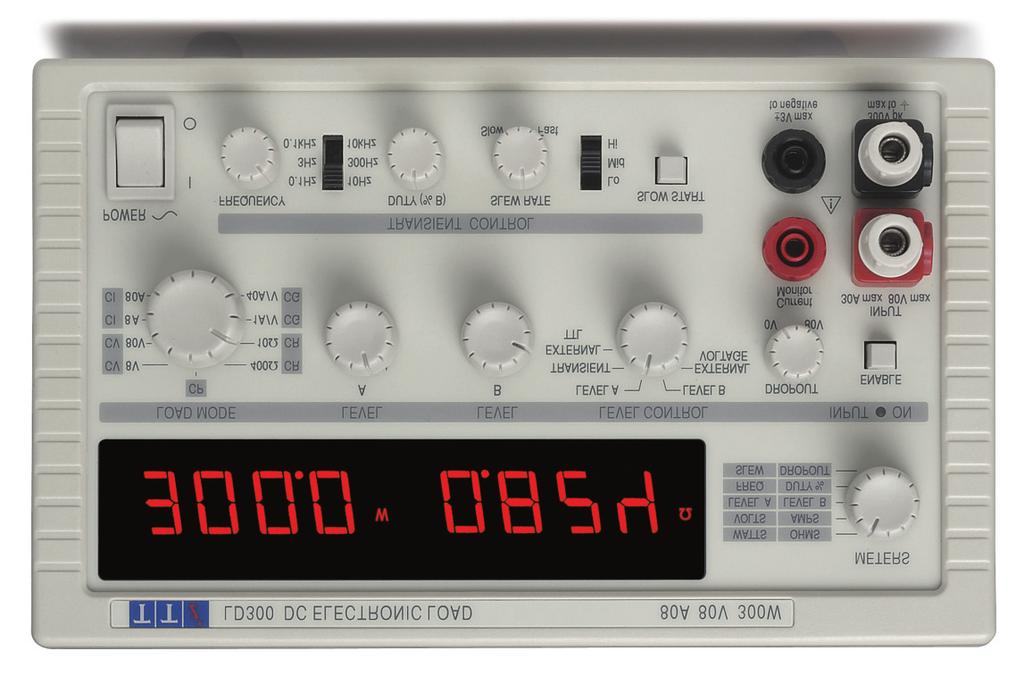 LD300 Electronic DC Load 80 amps, 80 volts, 300 watts Versatile solution for testing dc power sources current, resistance, conductance, voltage and power modes Wide voltage and current range, 0 to 80