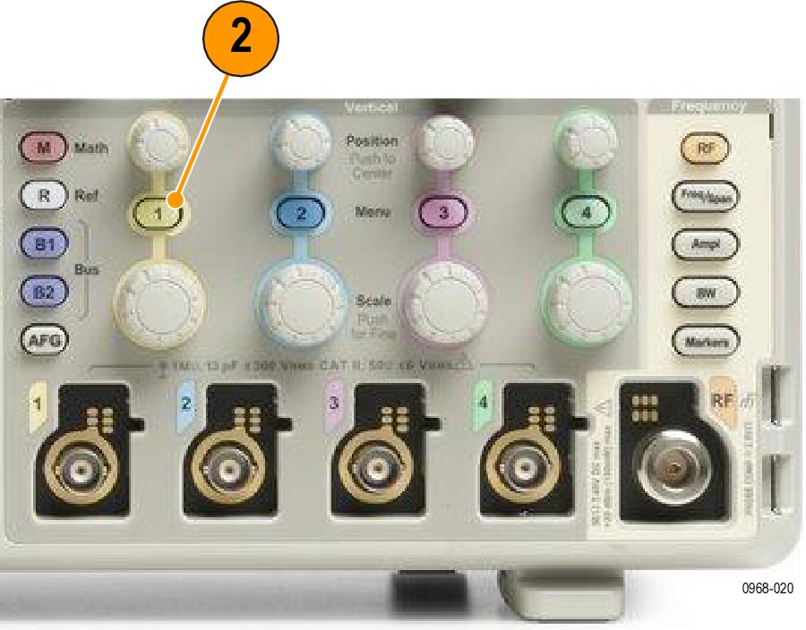 Connect the TPP0250/TPP0500B/TPP1000 or VPI probe to the input signal source. 2. Select the input channel by pushing the front panel buttons. NOTE.