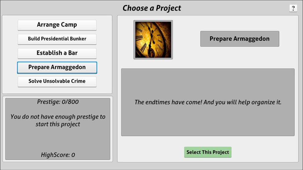 10.3 Gameplay: Project Selection The Game layer contains GameObjects that are relevant and should be present for the entire game.